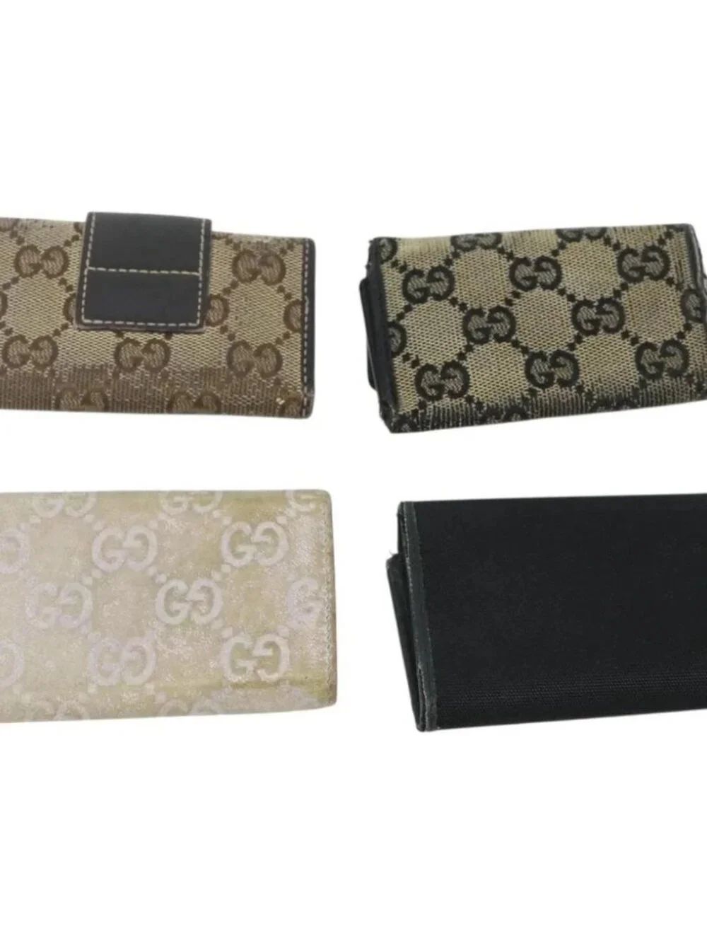 GUCCI GG Canvas Key Case Leather 10 Set Beige Black white Auth